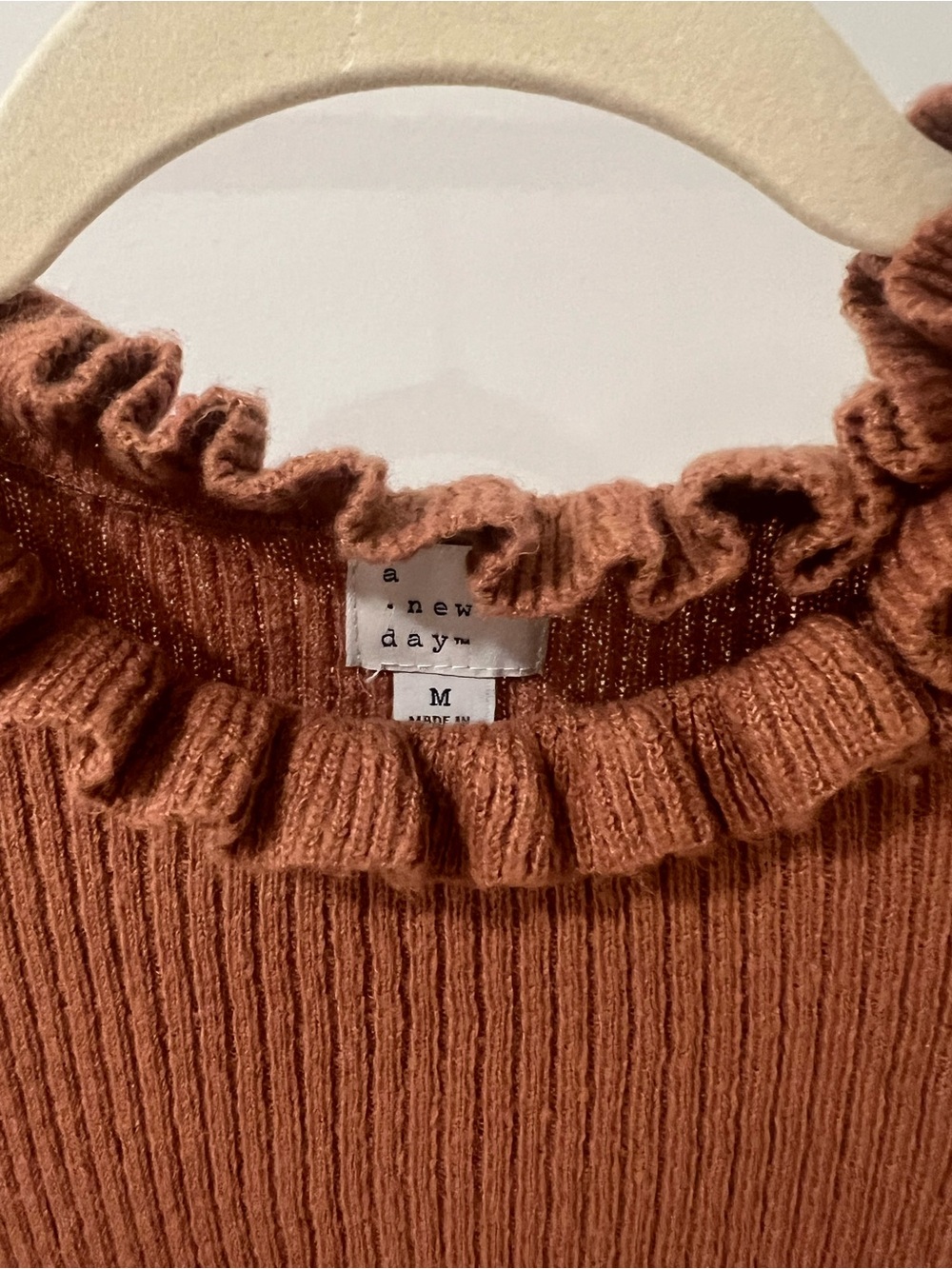a new day Rust Ribbed Ruffle Neck Sweater - Picture 4 of 4